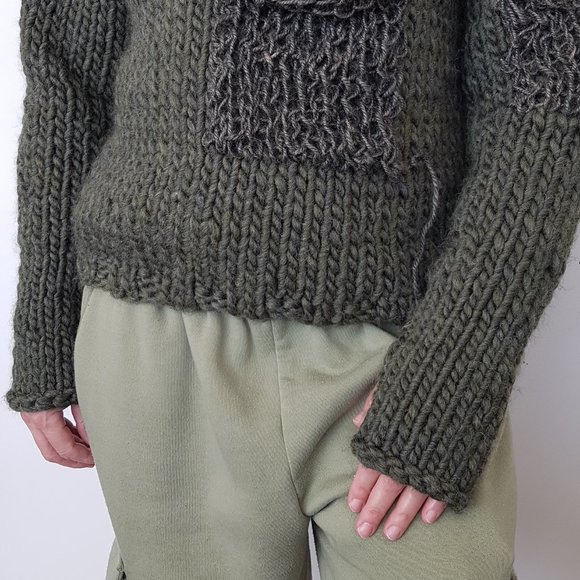 Wool winter set, army green, sweater with matching hat and tubular scarf, - Picture 8 of 11